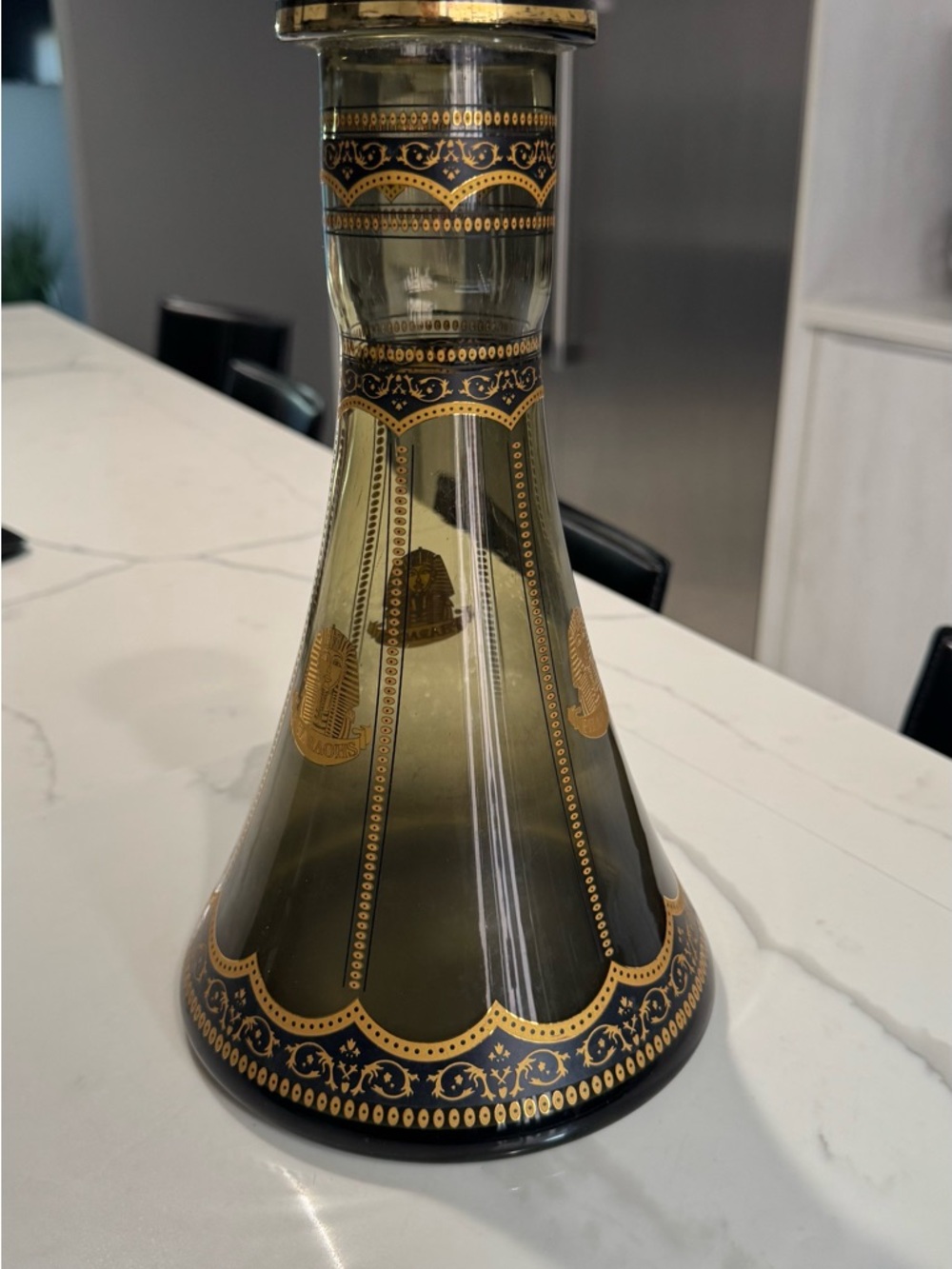 Decorative Olive Green Glass Vase with Gold Accents